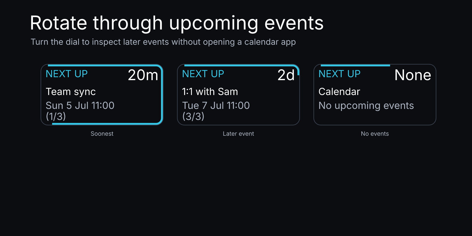 Calendar Event Countdown Pro: Soonest and later rotated events plus the empty-calendar state
