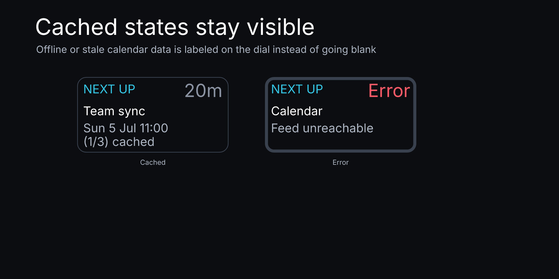 Calendar Event Countdown Pro: Cached and feed-error dial states