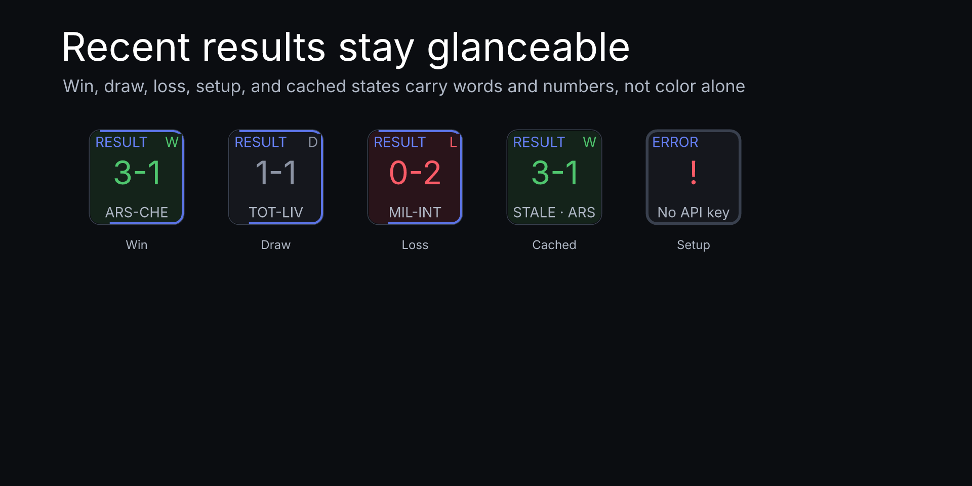 Football Fixtures Pro: Win, draw, loss, setup, and cached result states